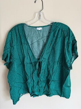 Aerie Green Polka Dot Tie-Front top and boxer shorts pajama set